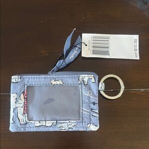 Vera Bradley Blue Dog Print ID Holder with Keychain